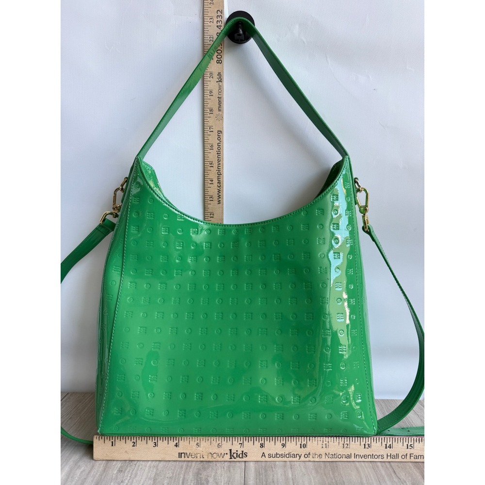 Arcadia Italy Green Patent Leather Shoulder Bag Embossed Tote Crossbody Y2K Glam - Picture 2 of 15
